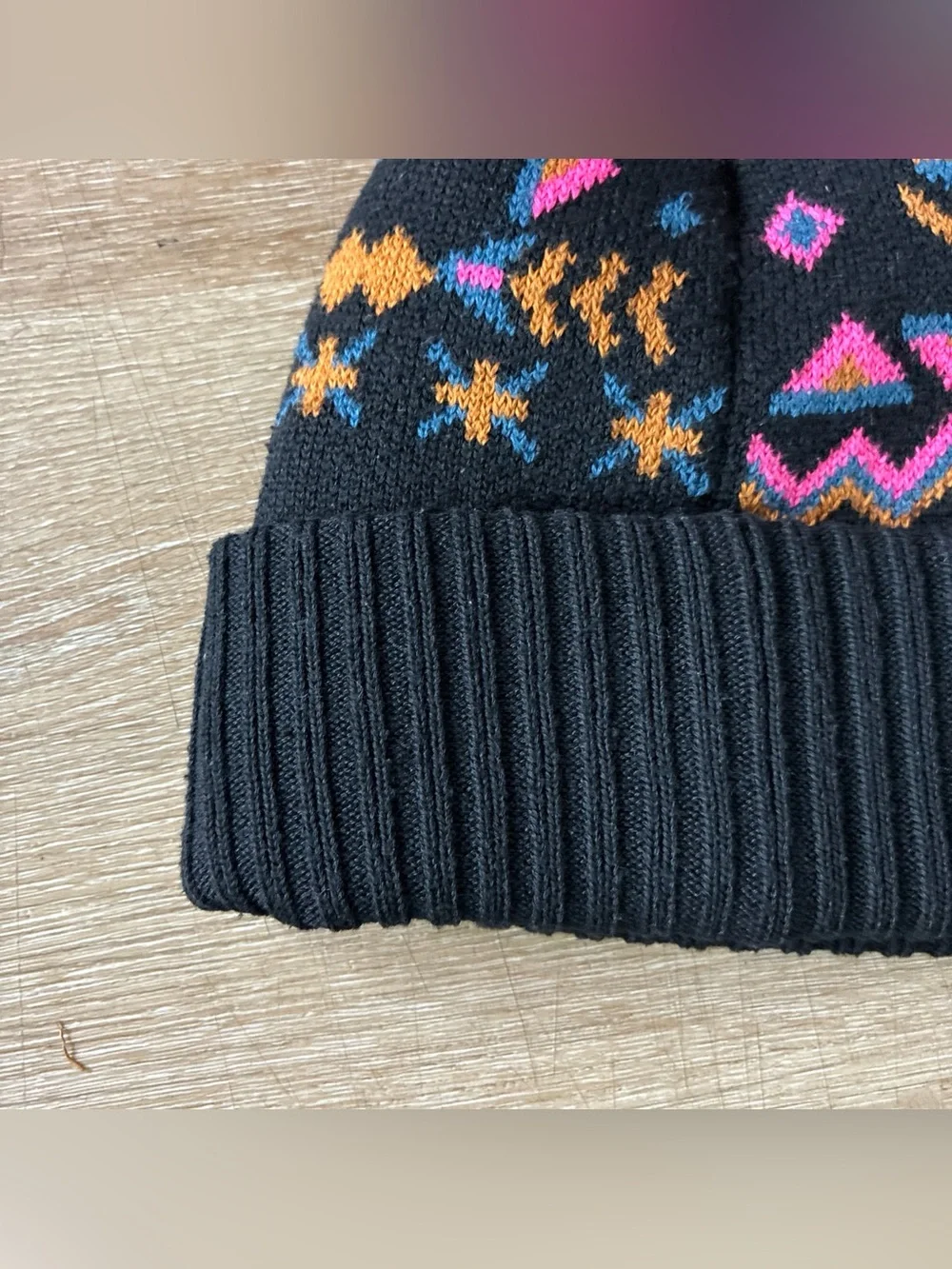 Patagonia Beanie Hat Cap Youth Pink Black Powder Town Pom Ski Ribbed Knit